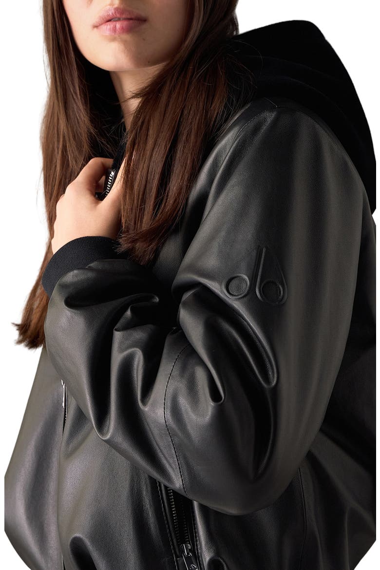Cardin Leather Bomber Jacket, Alternate, color, BLACK