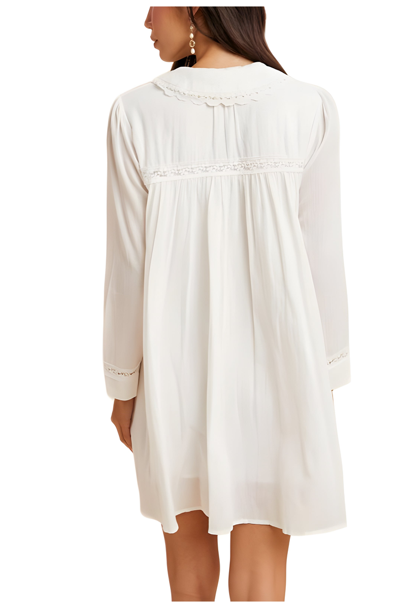 Knit and Lounge Long Sleeve Button-Front Babydoll Dress with Crochet Trim, Alternate, color, Ivory