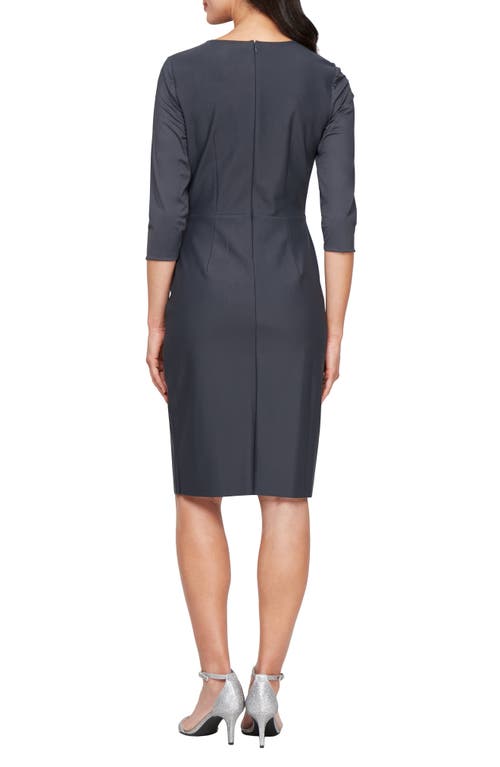 Alex Evenings Bead Detail Cascade Ruffle Sheath Dress In Charcoal