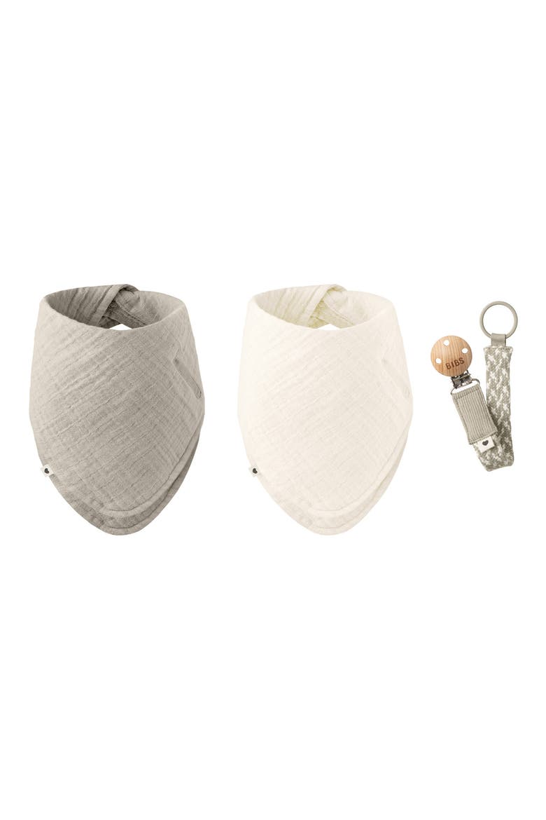 Organic Cotton Bandanas & Pacifier Clip Set, Main, color, SAND/ IVORY