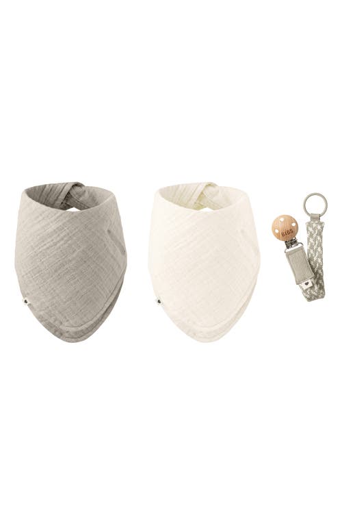 BIBS Organic Cotton Bandanas & Pacifier Clip Set in Sand/Ivory 