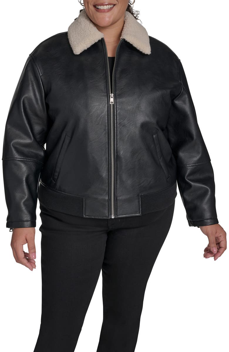 Levi's<sup>®</sup> Faux Leather Bomber Jacket with Faux Shearling Collar, Main, color, Black