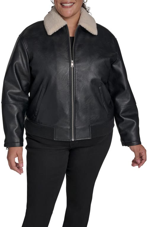Levi's Faux Leather Bomber Jacket With Faux Shearling Collar In Black
