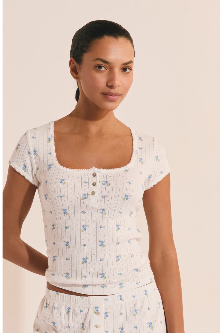 Katell Pointelle Cotton Pajama Top, Alternate, color, ECRU