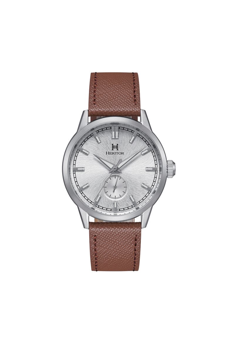 Argento Leather-Band Watch, Main, color, White/Silver/Brown