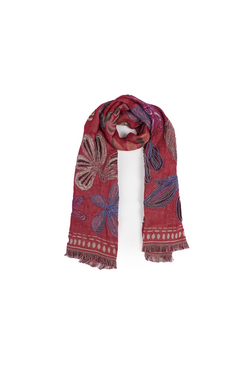 Vismaya Canyon Petal Embroidered Scarf, Main, color, Red