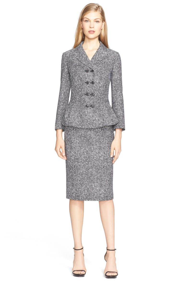 Double Breasted Tweed Jacquard Jacket, Alternate, color, BLACK/ WHITE