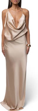 JLUXLABEL Delmara Cowl Neck Satin Dress
