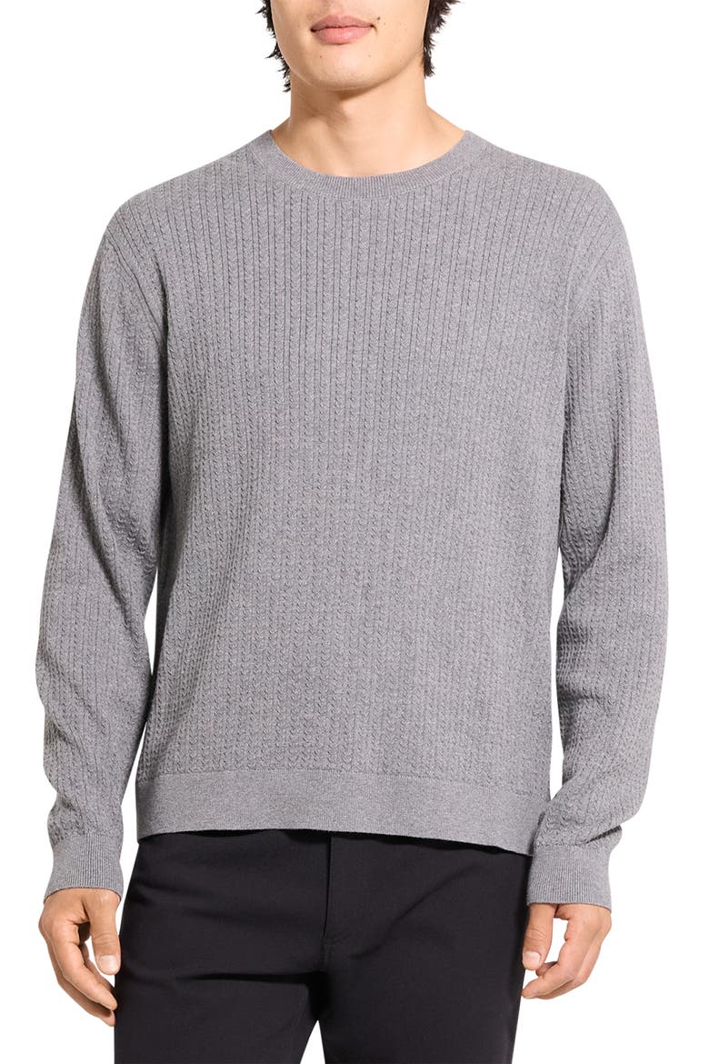 Riland Cable Stitch Cotton Crewneck Sweater, Main, color, ASH MELANGE