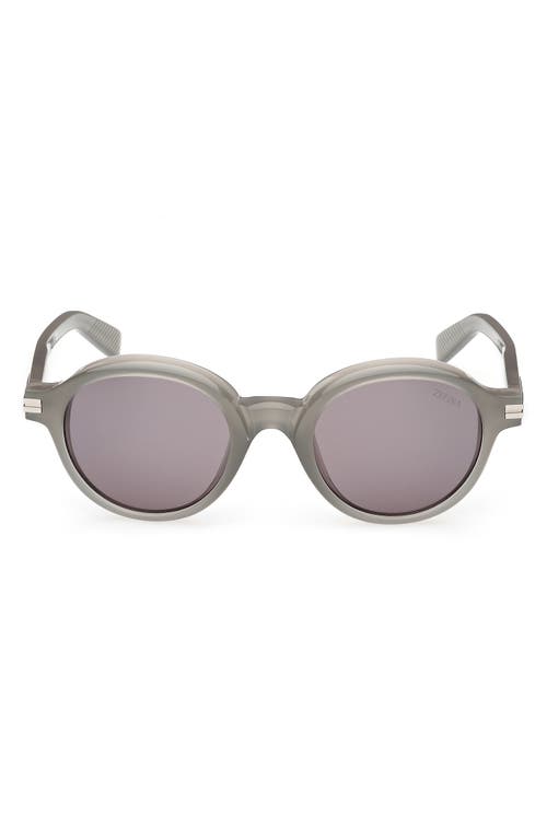 Zegna Men's Round Acetate Sunglasses In Shiny Milky Grey