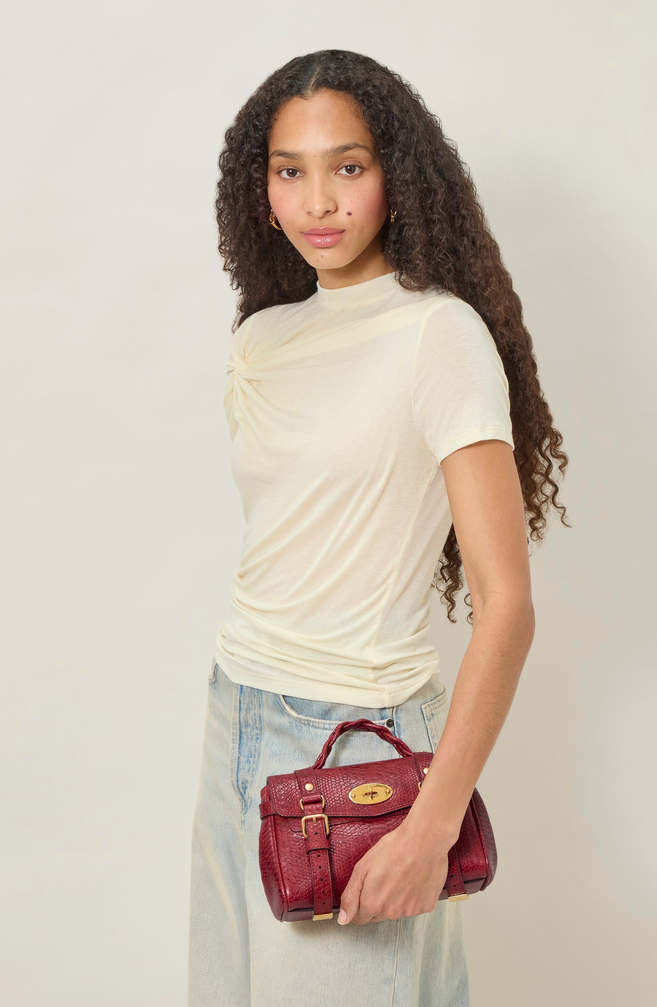 Mini Alexa Snake Embossed Leather Satchel, Alternate, color, APPLE RED