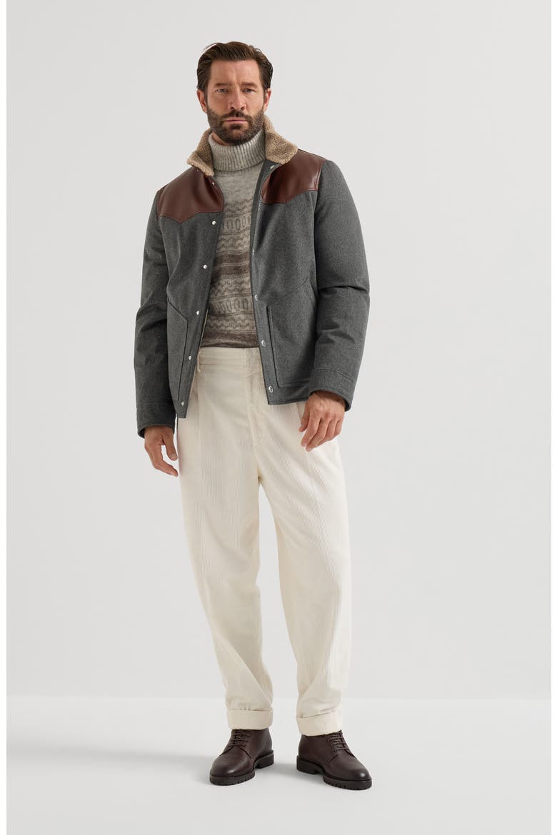 Bonded wool flannel paneled down jacket with shearling collar, Alternate, color, Dark Grey