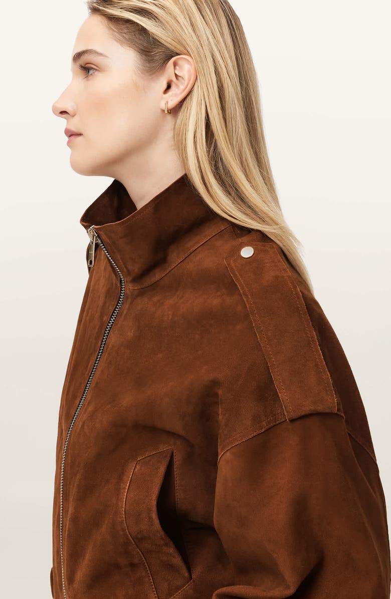 AllSaints Lowden Suede Jacket, Alternate, color, Cognac Brown