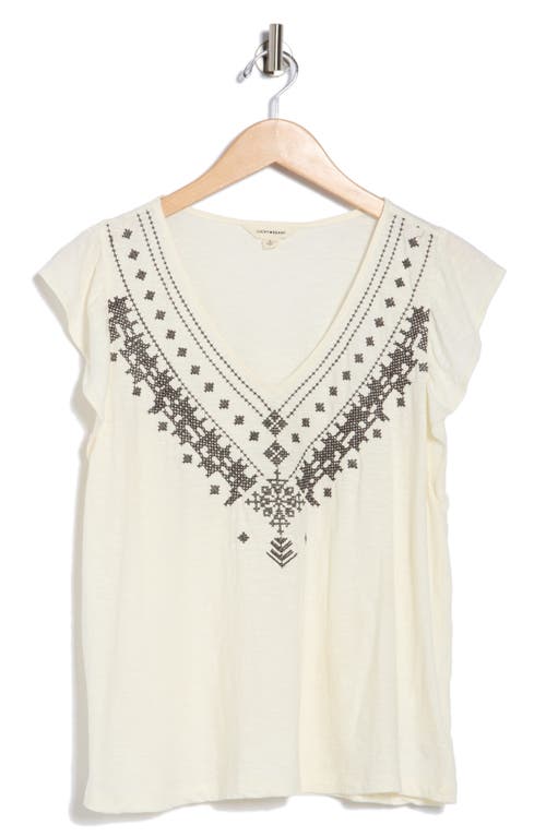Lucky Brand Embroidered Flutter Sleeve Cotton Top In Multi