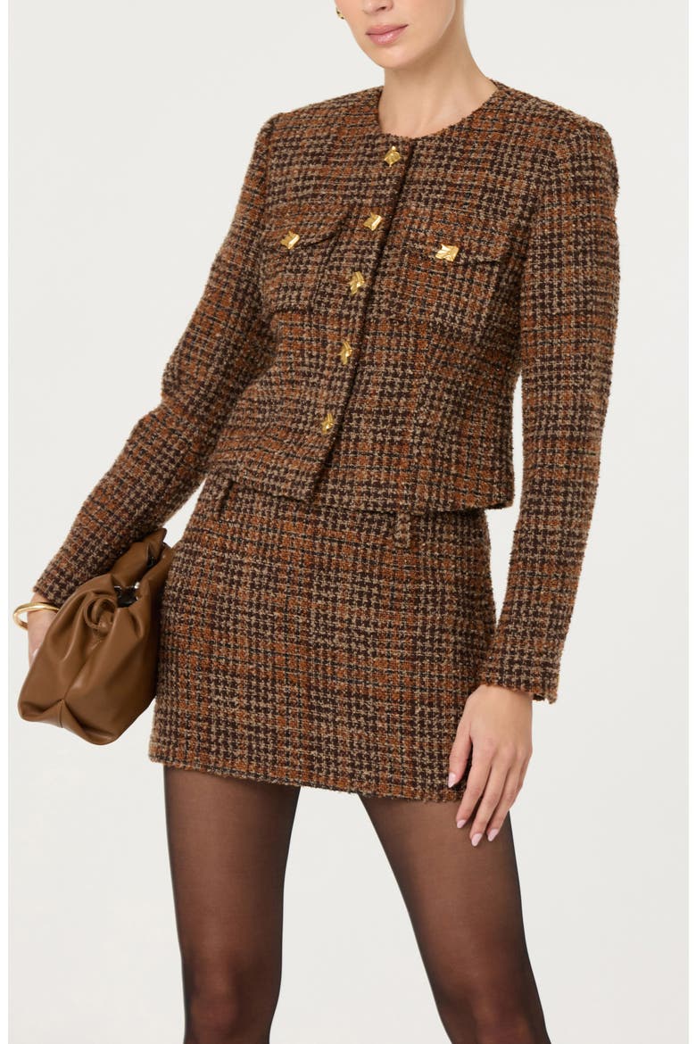 Kyleigh Wool Blend Tweed Miniskirt, Alternate, color, RUST BROWN