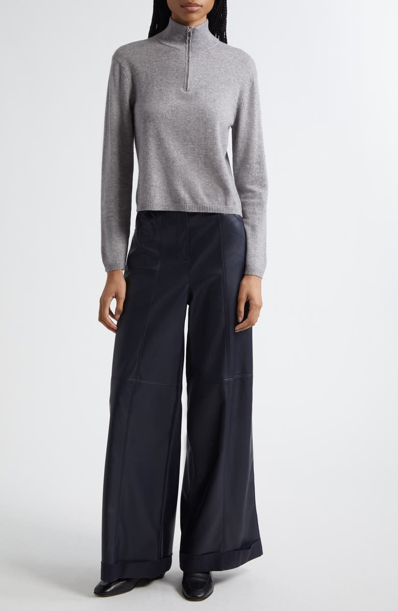 MM by Max Mara Marina Faux Leather Wide Leg Pants, Alternate, color, Navy