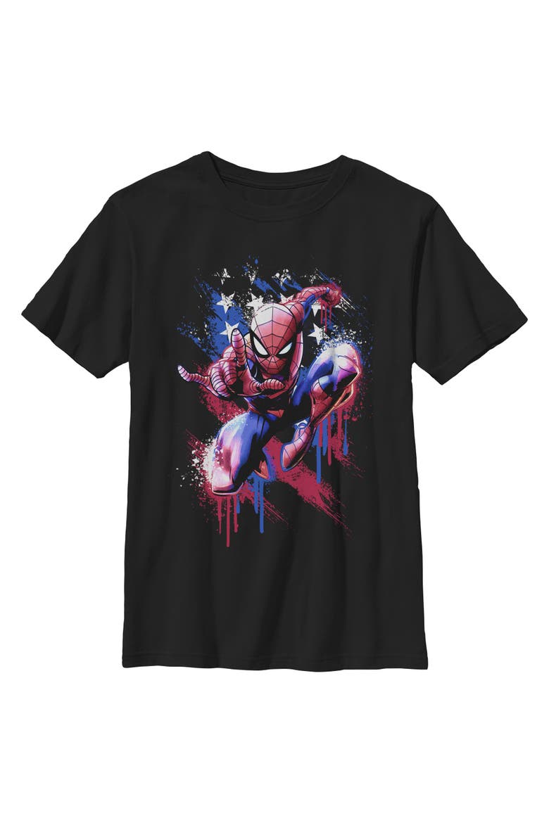 Boy's Marvel Spider-Man American Pose  Graphic T-Shirt, Main, color, Black