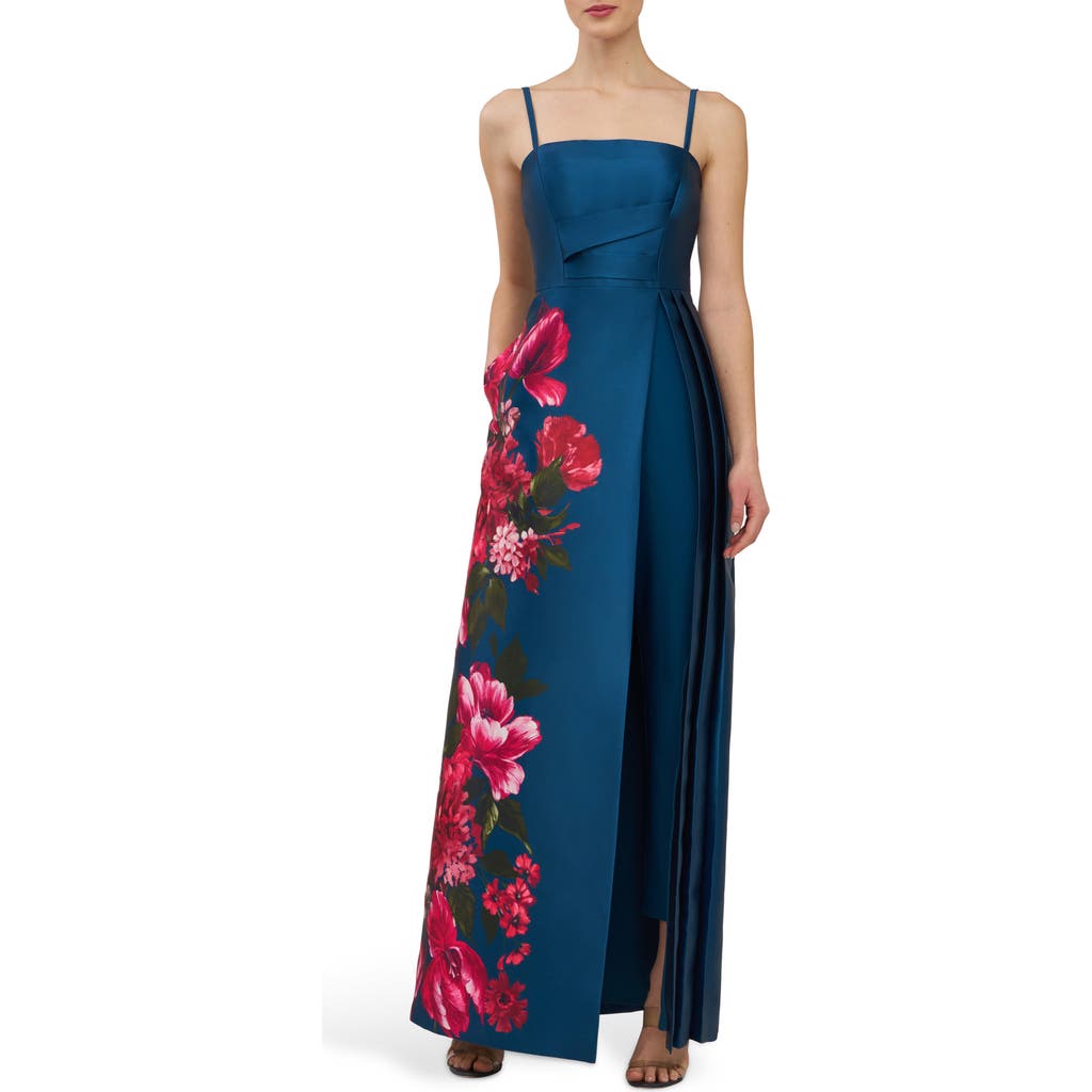 Kay Unger Floral Maxi Jumpsuit In Blue
