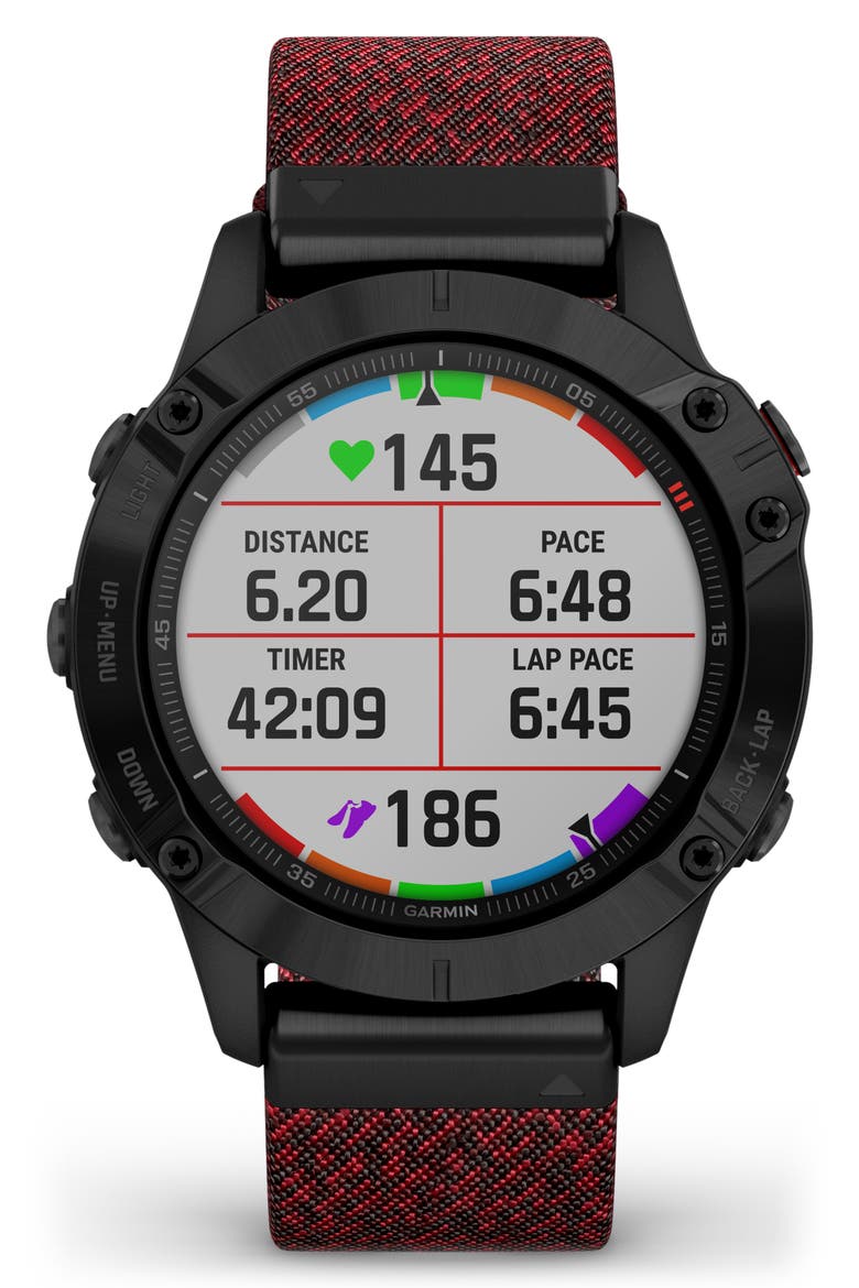 fenix® 6 Sapphire Premium Multisport GPS Watch, 47mm, Alternate, color, BLACK/ HEATHERED RED