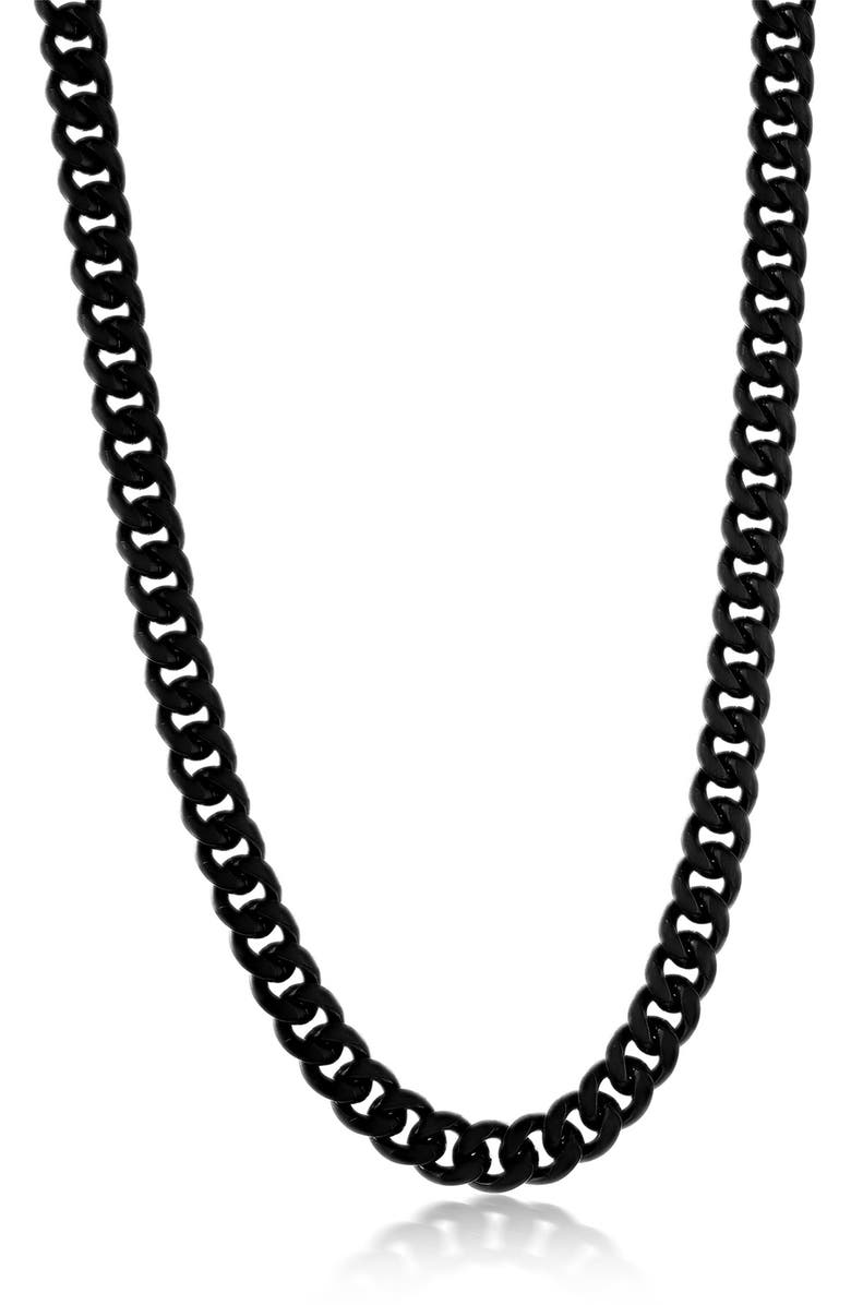 BLACKJACK Men's Black Stainless Steel Cuban Chain Necklace, Main, color, 
