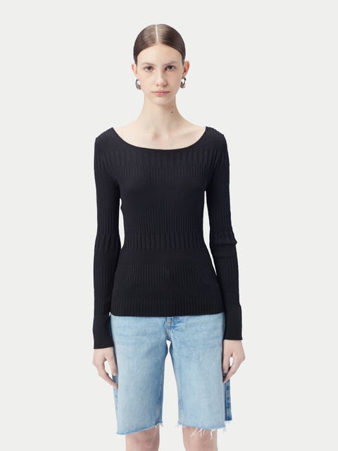 Ribbed Cotton Silk Cashmere Blend Sweater