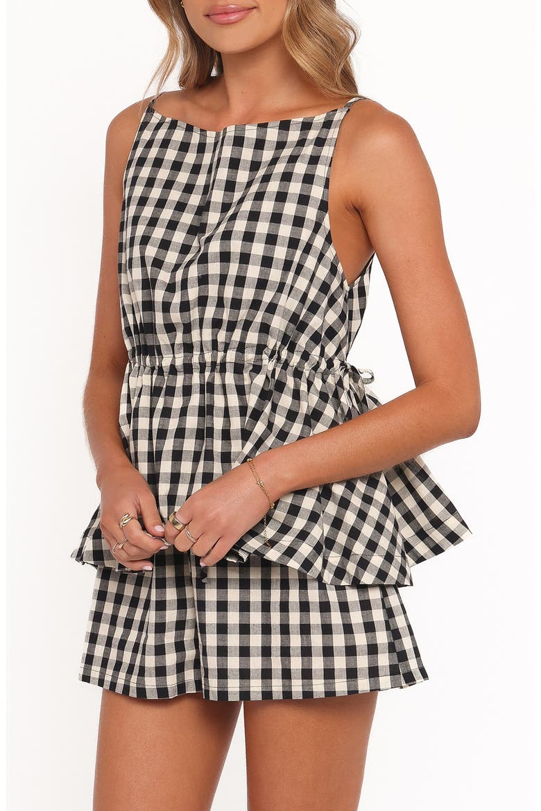 Rory Gingham Cotton Peplum Tank, Alternate, color, BLACK GINGHAM