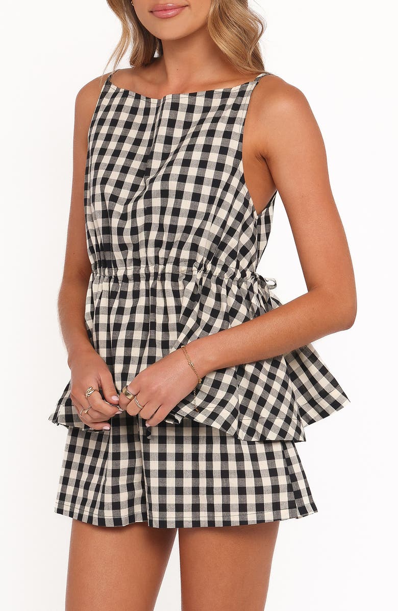 Petal & Pup Rory Gingham Cotton Peplum Tank, Alternate, color, Black Gingham