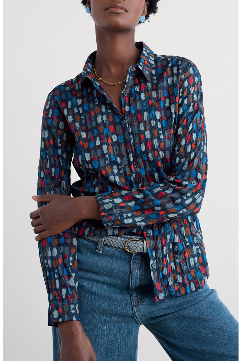 Larissa Printed Organic Cotton Button-Up Shirt, Main, color, DYE STROKES DARK LUGGER