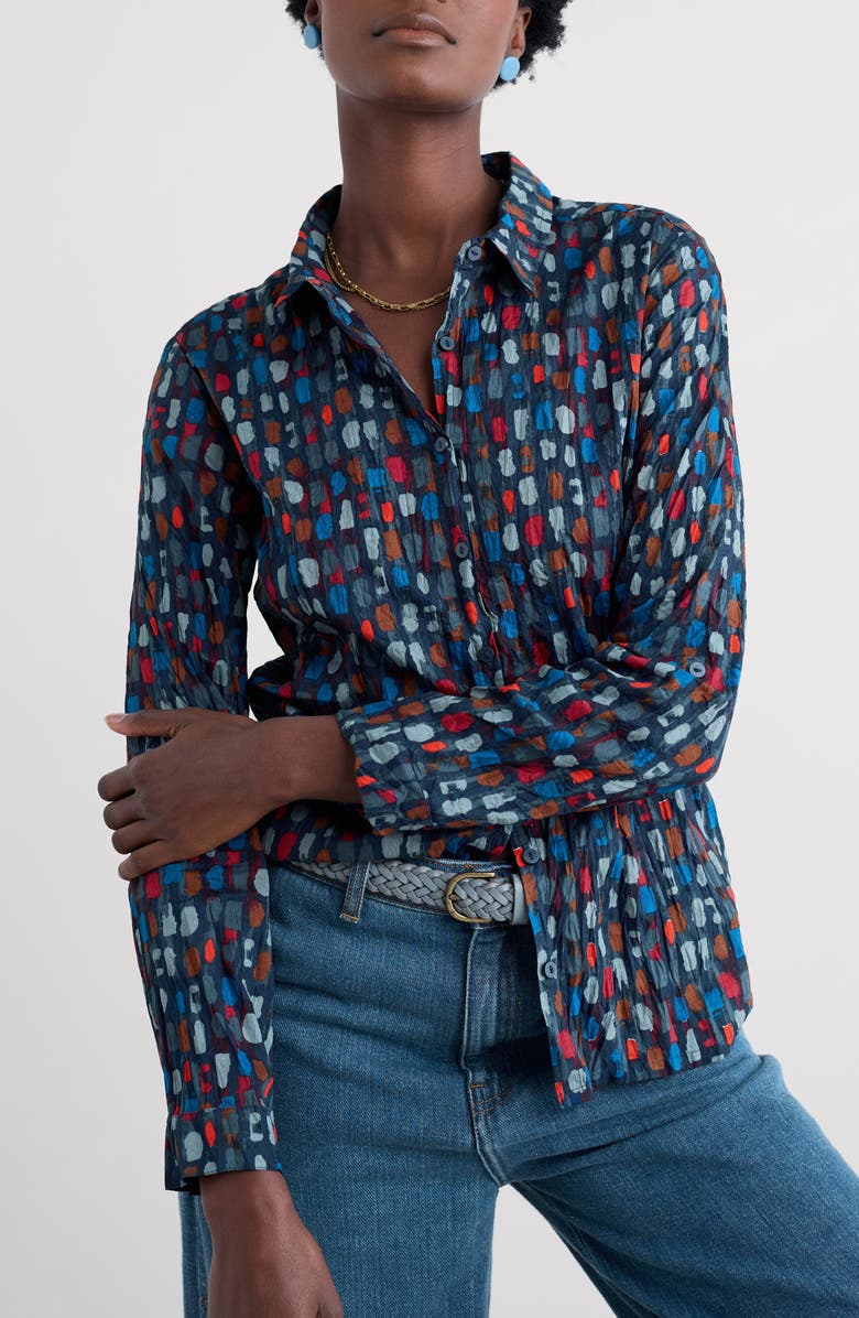 Seasalt Cornwall Larissa Printed Organic Cotton Button-Up Shirt, Main, color, Dye Strokes Dark Lugger