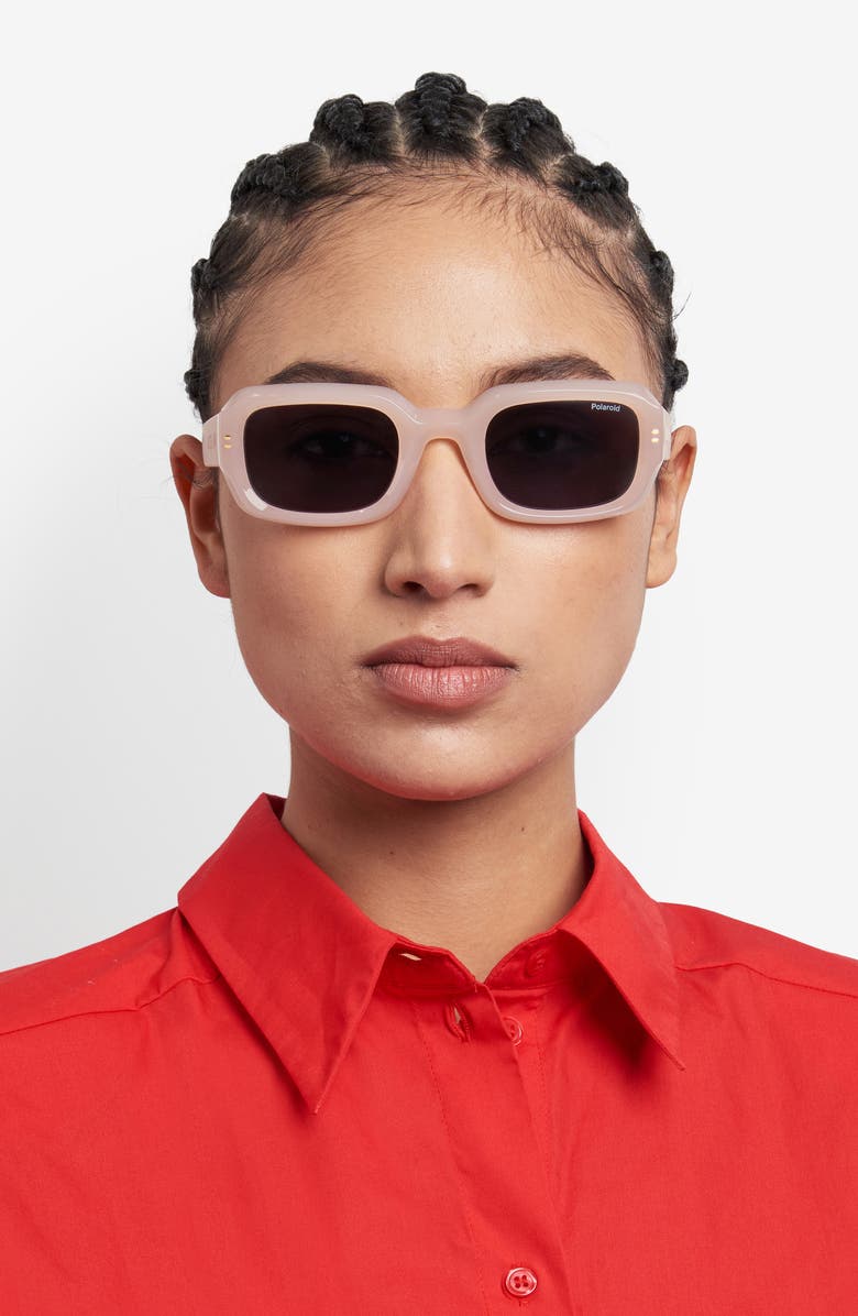 Polaroid 51mm Polarized Rectangular Sunglasses, Alternate, color, Beige/ Blue Polar