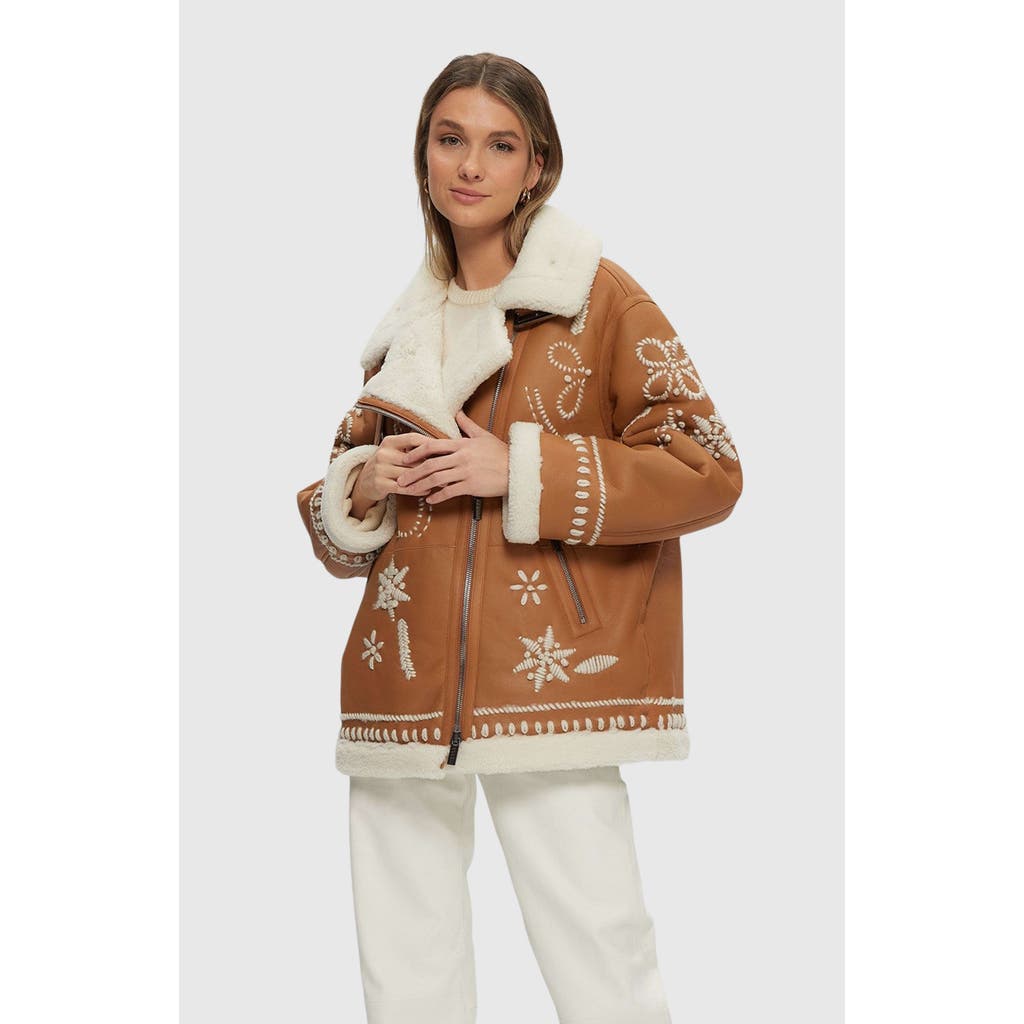 Gorski Shearling Lamb Jacket With Embroidery In Brown