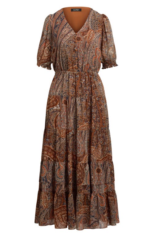 Ralph Lauren Paisley Belted Crinkle Georgette Dress In Multi