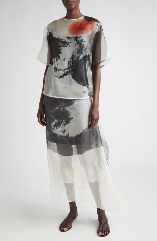 Jason Wu Collection Silk Organza Oversized T-shirt With Artwork By Tong In Calico Multi