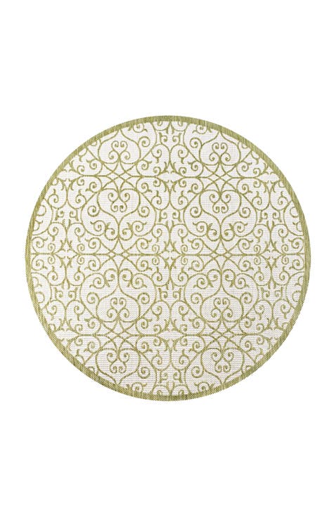 Madrid Vintage Filigree Textured Weave Indoor/Outdoor Round Area Rug