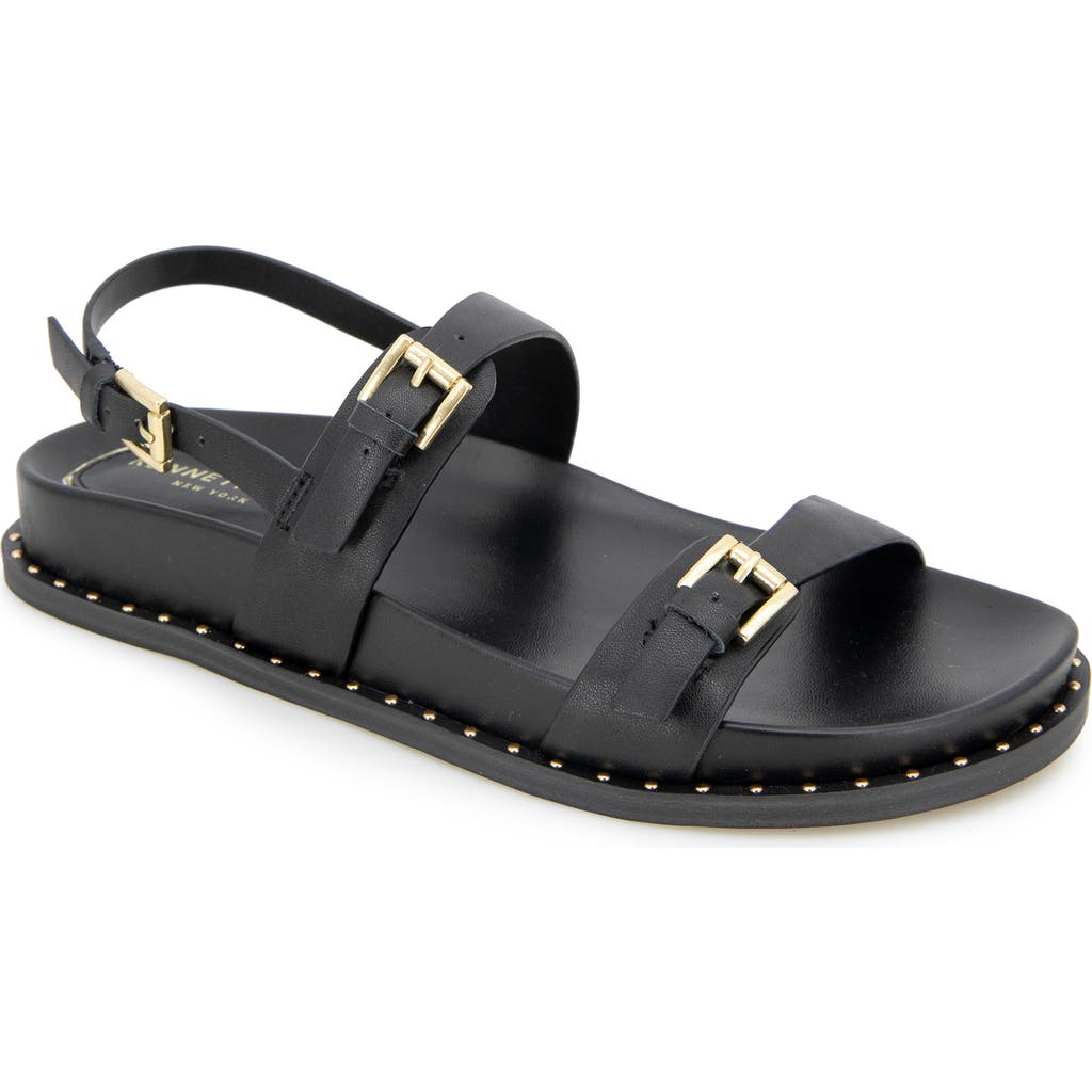 Kenneth Cole Drinity Flat Slingback Sandal In Black Leather
