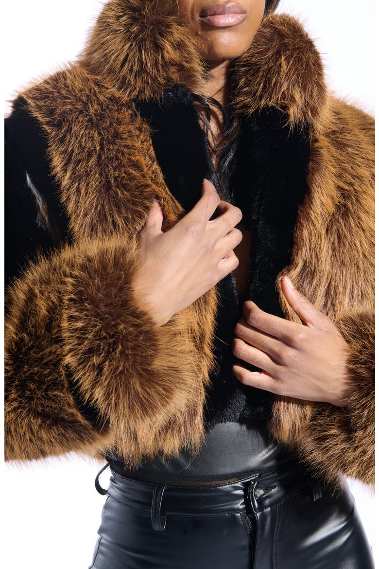 Chiara Faux Fur Crop Jacket, Alternate, color, BROWN MULTI