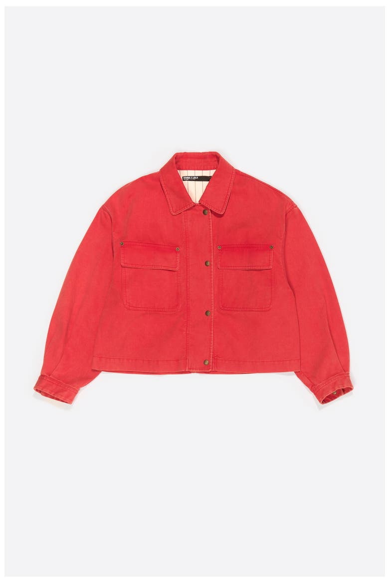 Short Faded Cotton Jacket, Alternate, color, RED