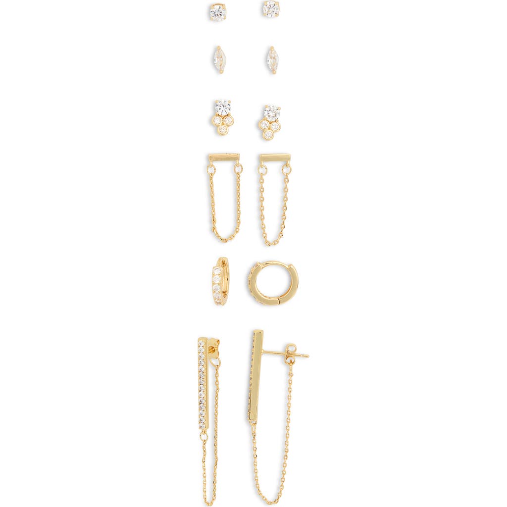 Nordstrom Rack 6pr Cz Huggie Pave Bar Ear Set In Clear- Gold