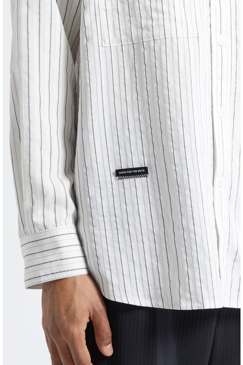 Pleated Boxy Stripe Dobby Button-Up Shirt, Alternate, color, WHITE