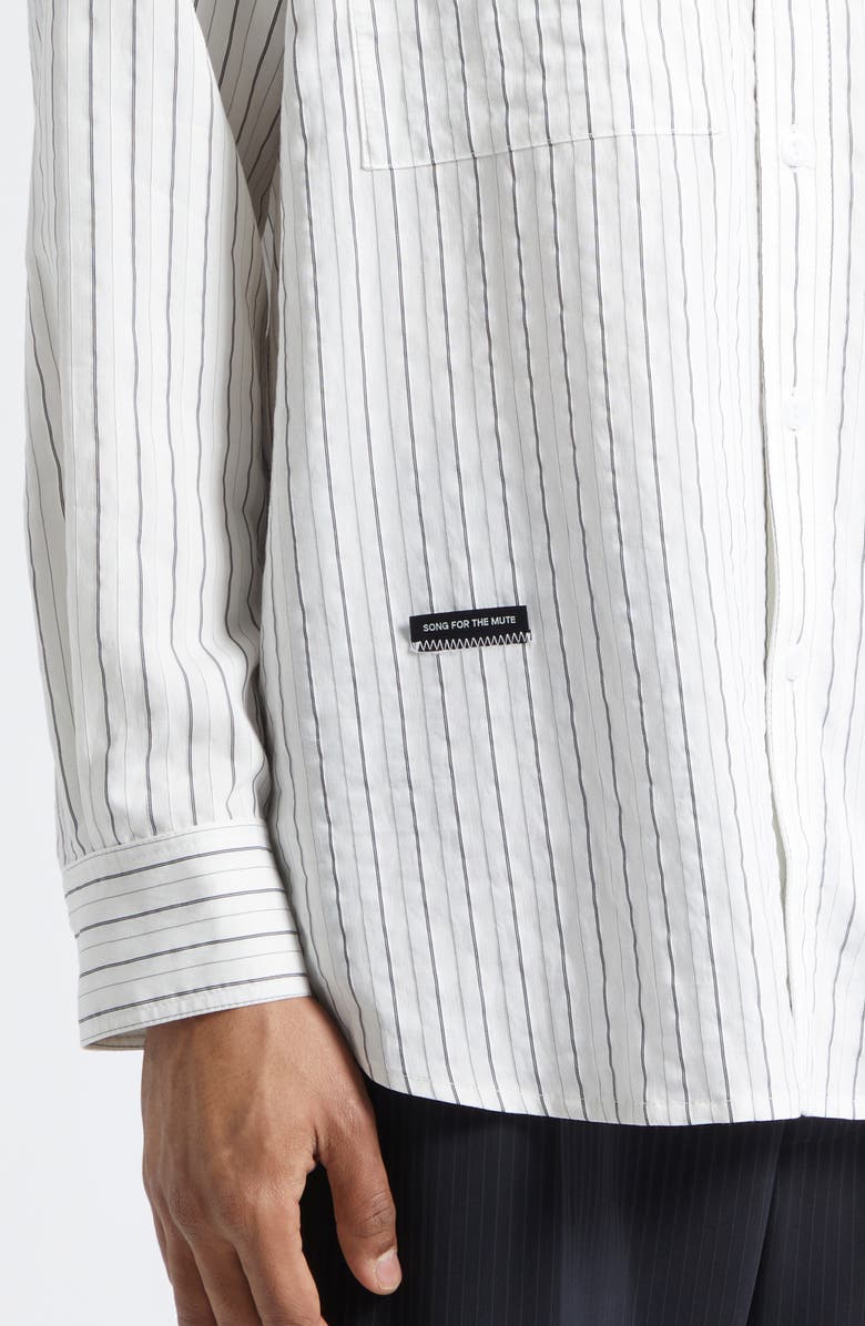SONG FOR THE MUTE Pleated Boxy Stripe Dobby Button-Up Shirt, Alternate, color, White