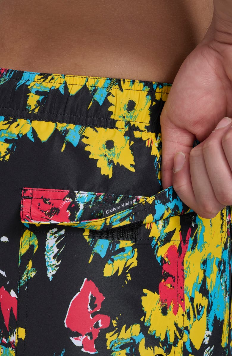 Calvin Klein CK Outline Volley Swim Trunks, Alternate, color, Black Floral