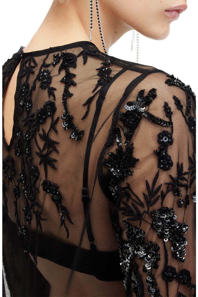 Greta Sequin Embroidery Sheer Top, Alternate, color, BLACK