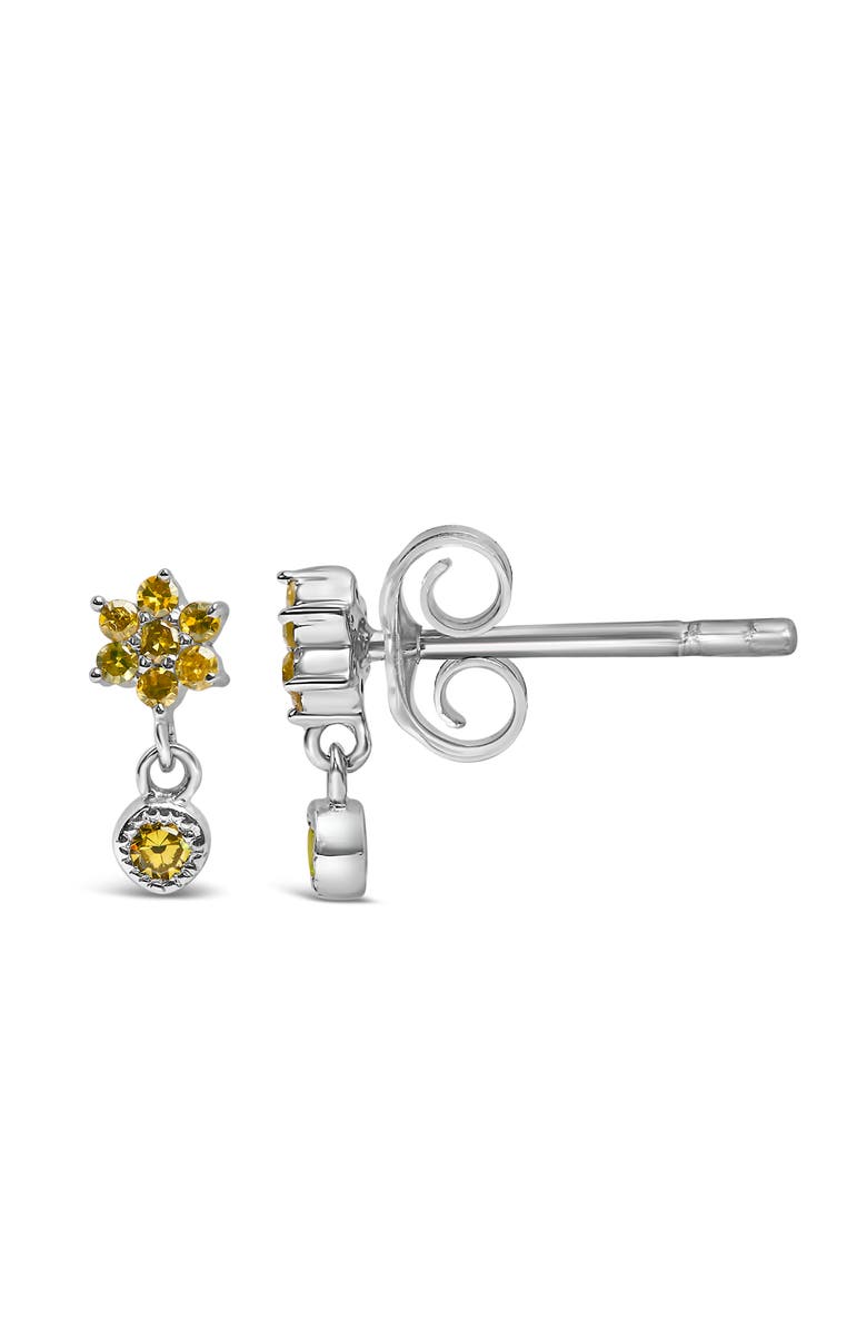 Haus of Brilliance Silver 1/10 Ct Yellow Diamond Star Stud with Bezel Drop Dangle Earrings, Alternate, color, White