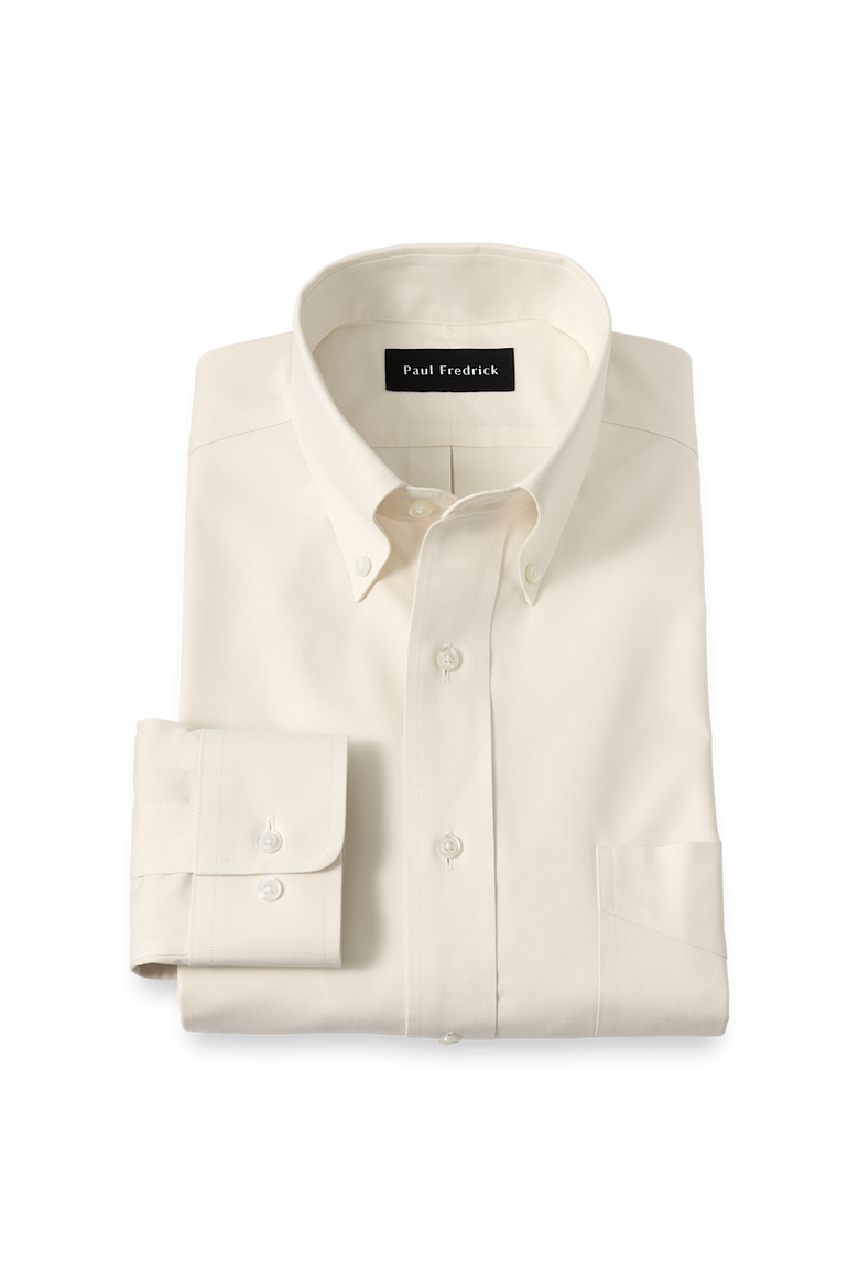 Slim Fit Non-iron Cotton Pinpoint Solid Button Down Collar Dress Shirt, Main, color, Ecru