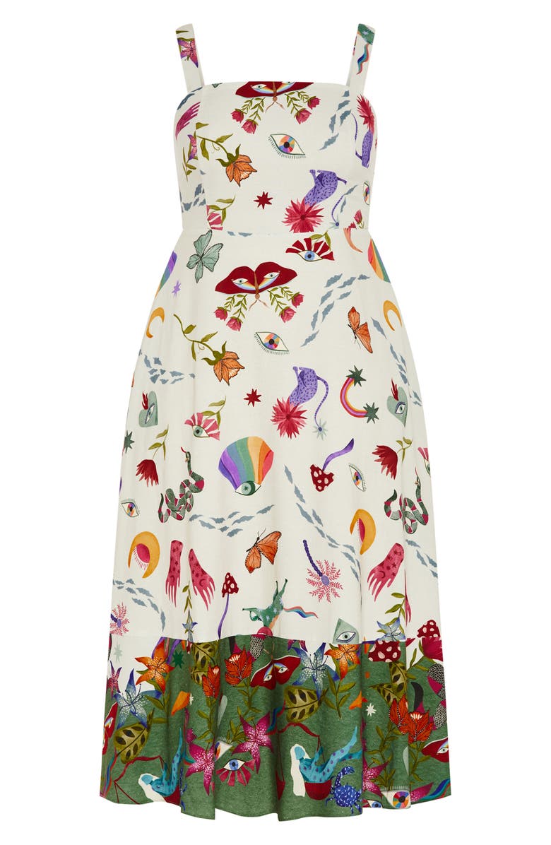 City Chic Annabel Print Ruffle Hem Sleeveless Maxi Dress, Alternate, color, Dreamscape Placement