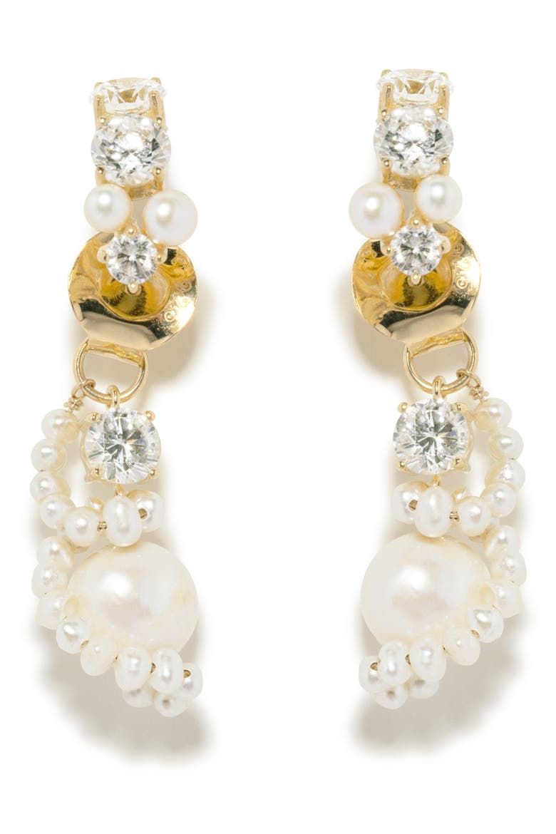 Freshwater Pearl & Cubic Zirconia Drop Earrings, Main, color, GOLD