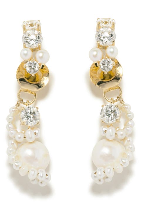 Freshwater Pearl & Cubic Zirconia Drop Earrings