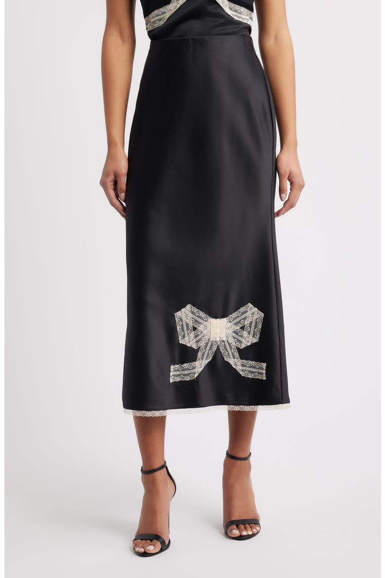 Vallis Lace Bow Midi Skirt, Main, color, BLACK