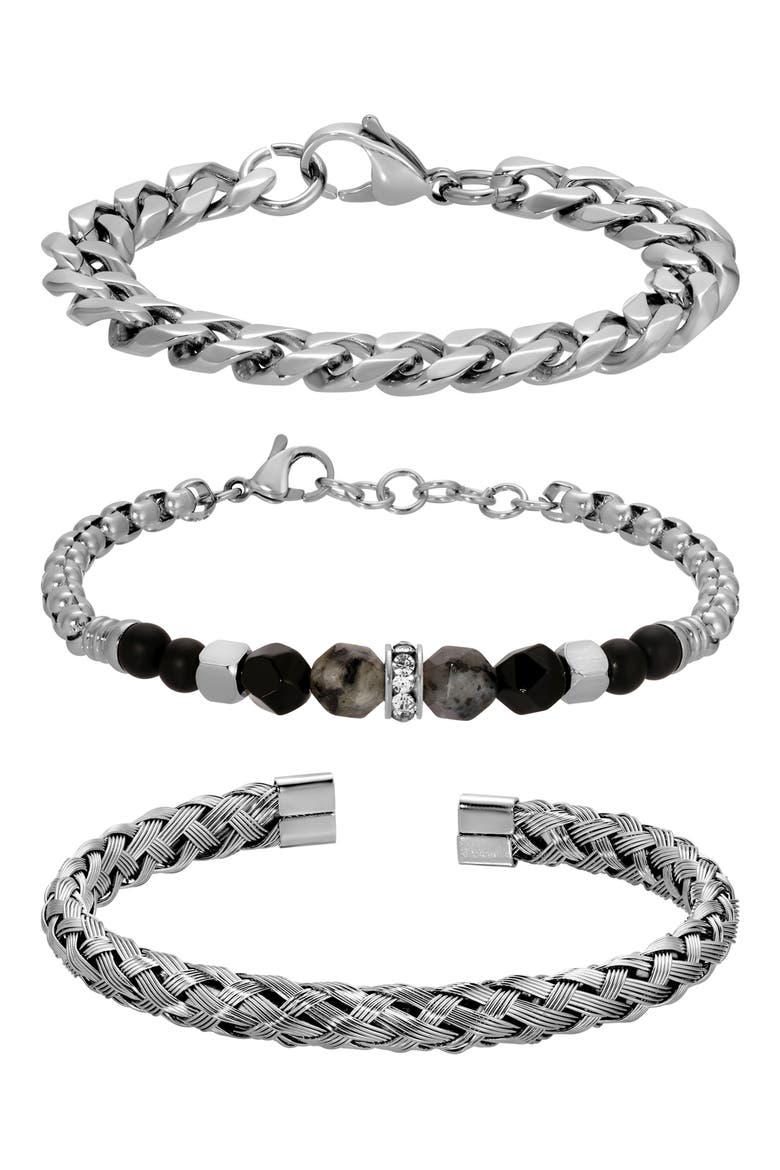 Alex 3-Piece Bracelet Set, Main, color, SILVER