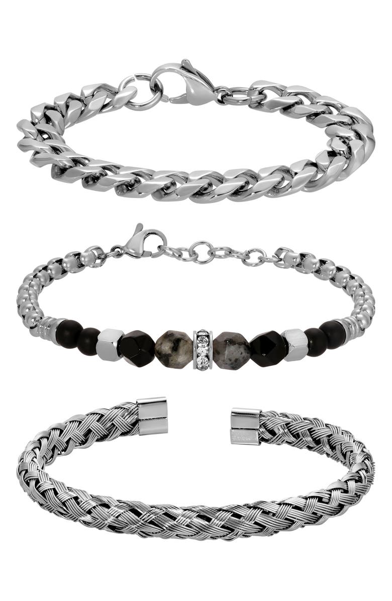 EYE CANDY LOS ANGELES Alex 3-Piece Bracelet Set, Main, color, Silver